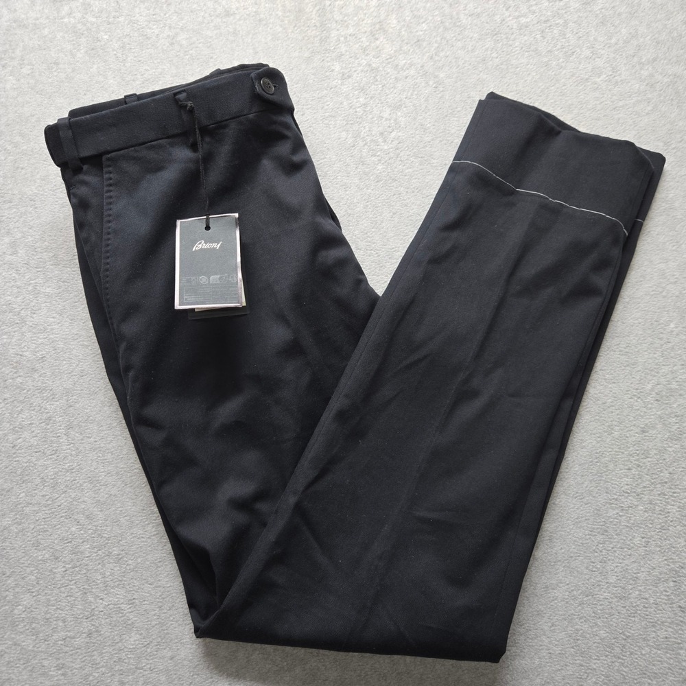 Brioni Trousers Tech Journey Midnight Blue Gabardine Cotton Stretch Pants IT 50